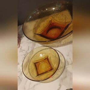 Mid century/vintage Amber Glass Serving Bowl Set-stunning pieces-perfect conditi
